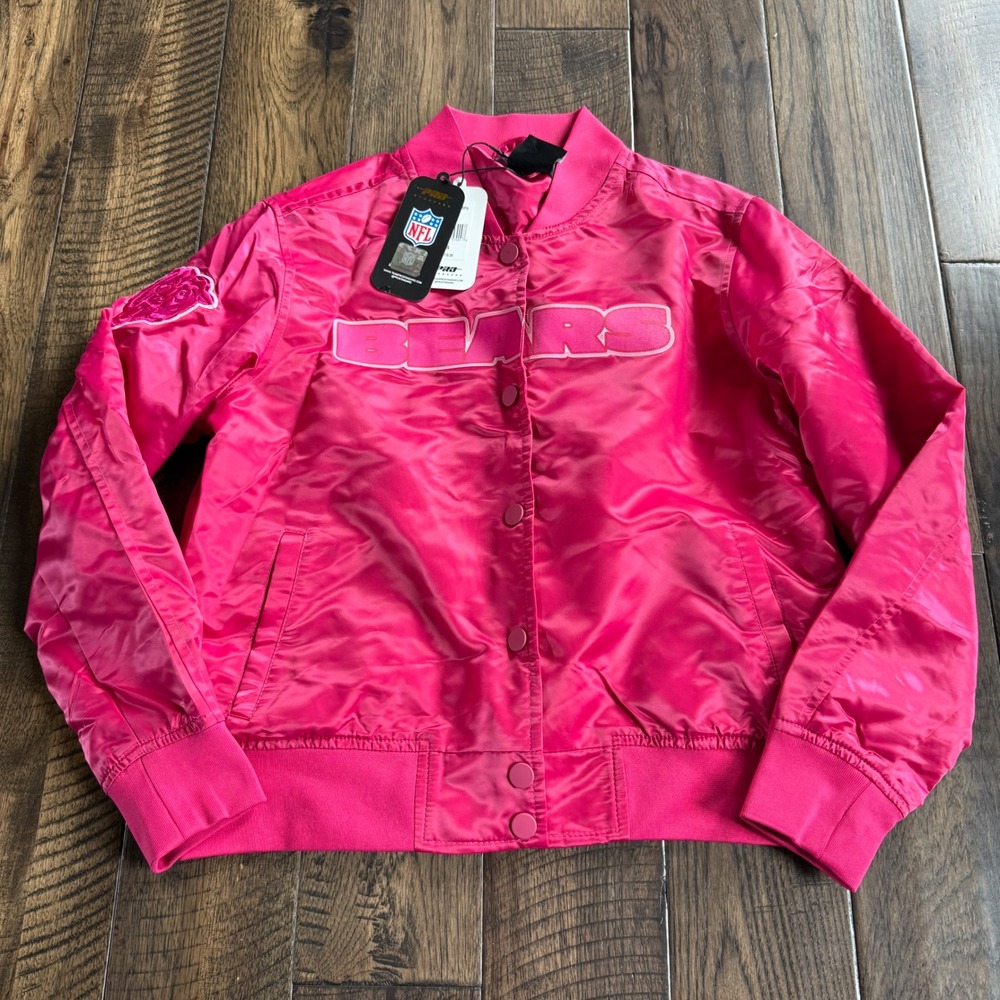 Pro Standard Chicago Bears NWT NFL Hot Pink Satin Bomber Jacket Womens Small